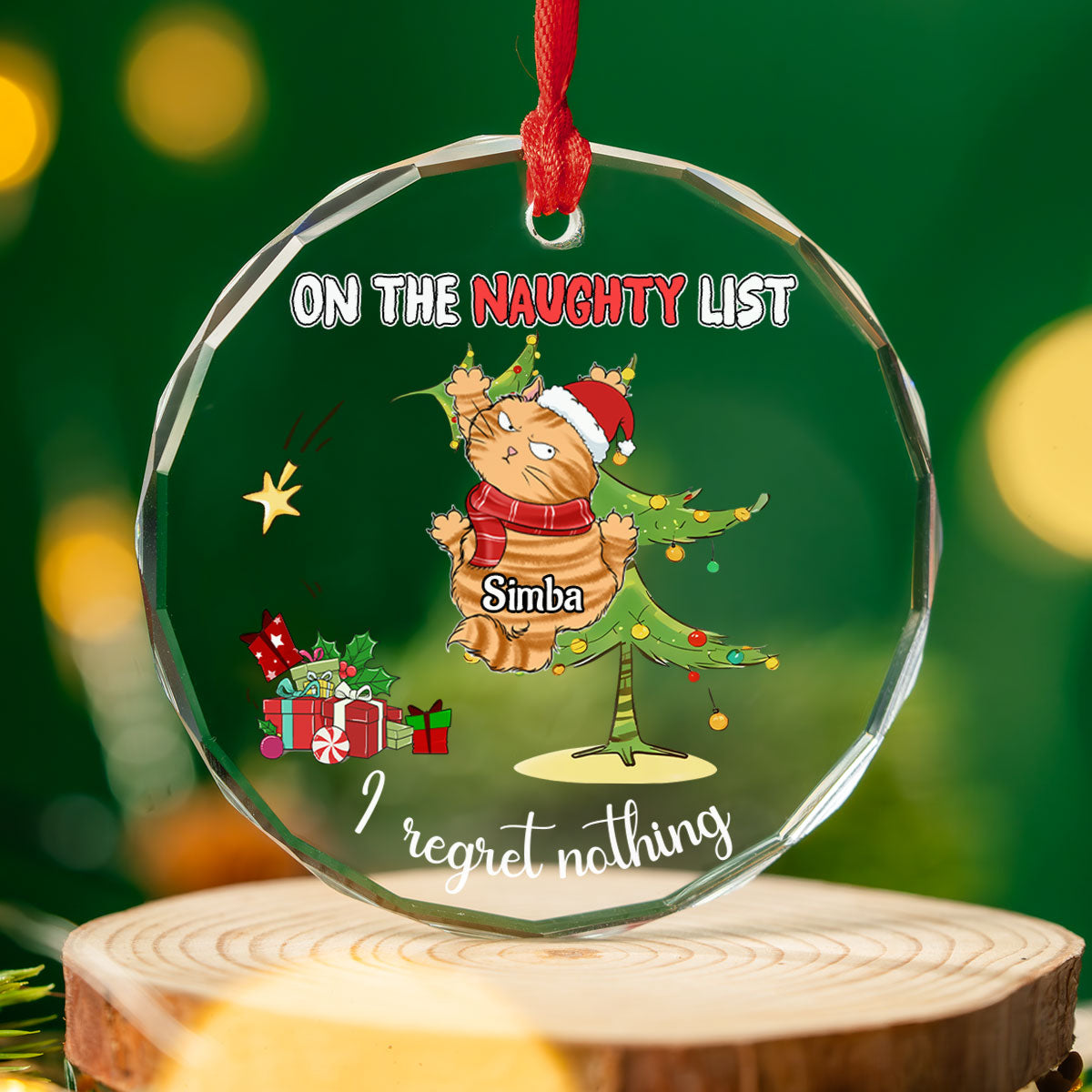 Naughty Cats Love Christmas - Personalized Custom Glass Ornament