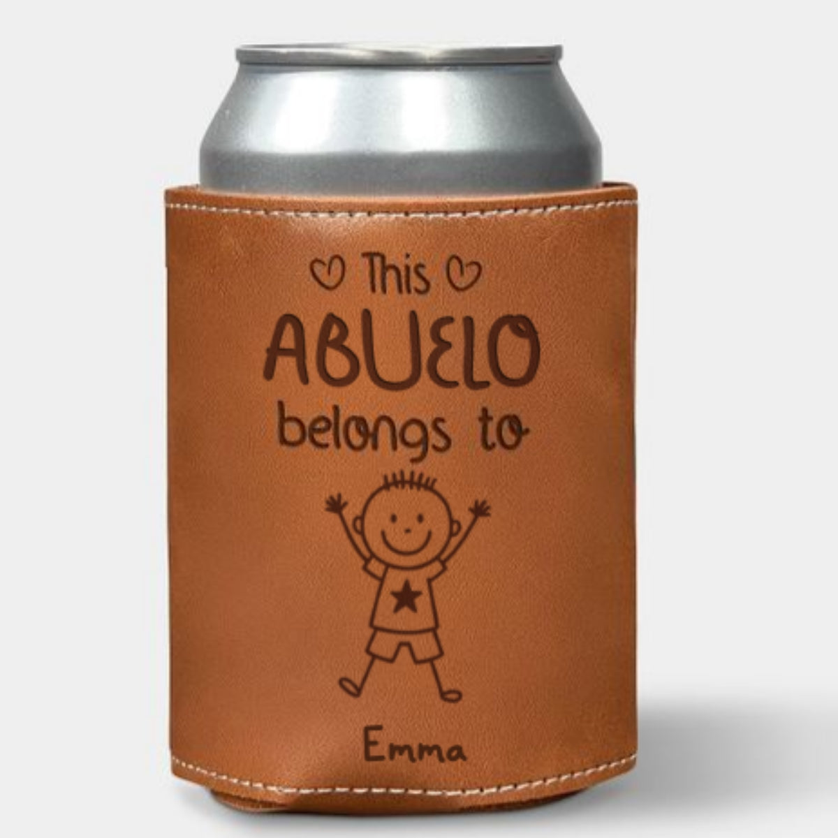 This Grandpa Belongs To Us - Personalized Custom Engraved Leather Can Cooler Holder