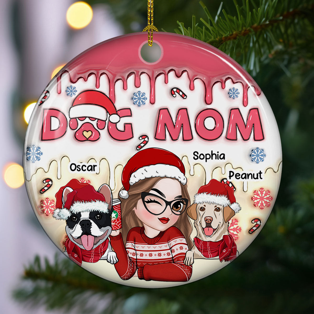 Dog Mom Happy Pawlidays - Personalized Custom 3D Inflated Effect Ceramic Ornament