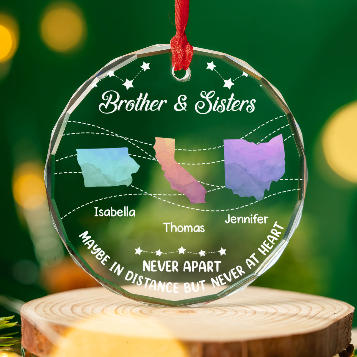 Brother And Sisters Never Apart - Personalized Custom Glass Ornament