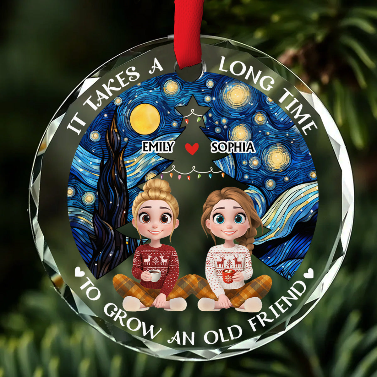 New Year Old Bestie - Personalized Custom Glass Ornament