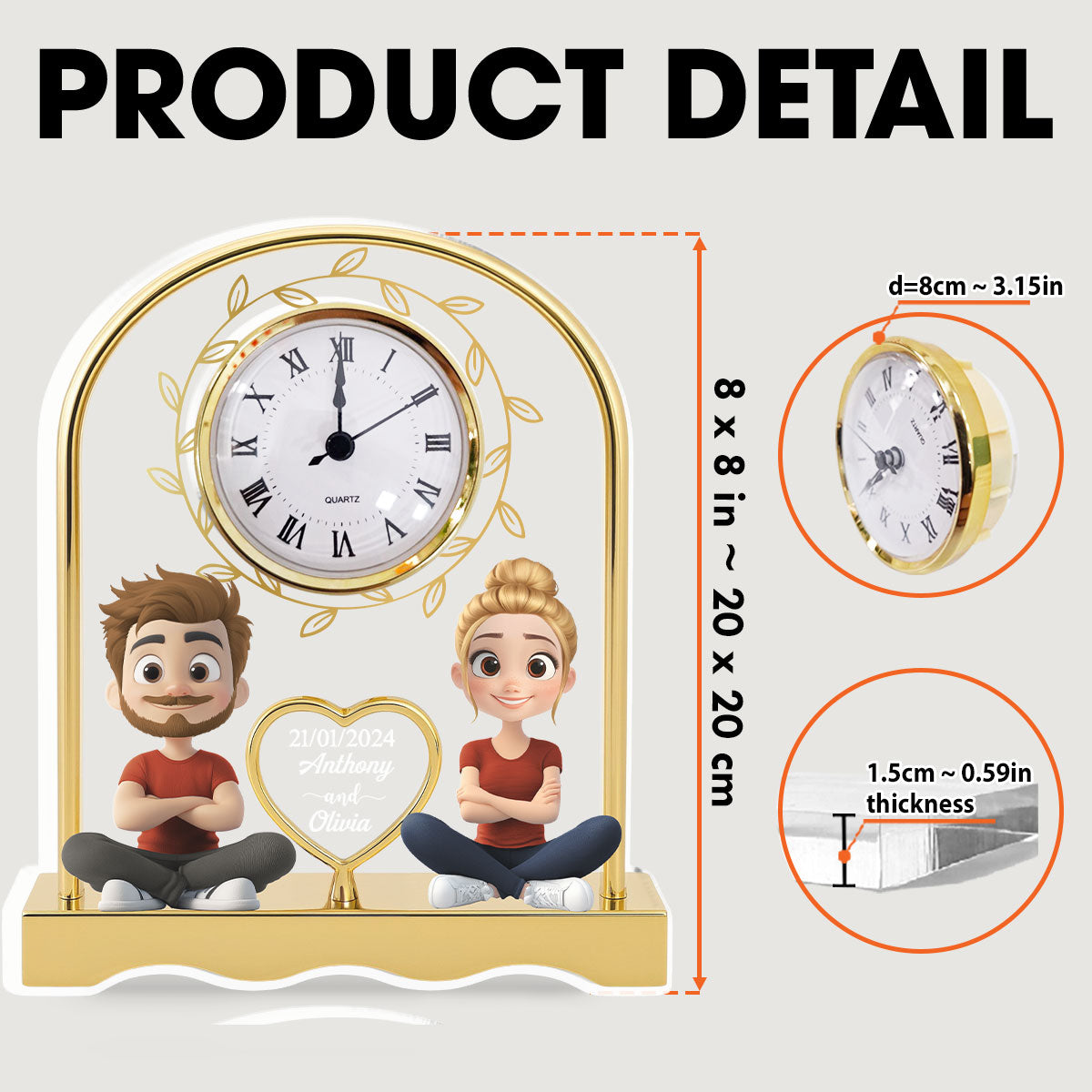 Together Forever - Personalized Custom Acrylic Desk Clock Plaque