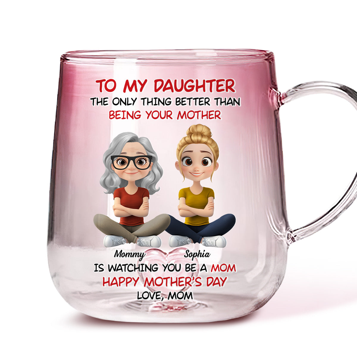 To My Daughter Cartoonize - Personalized Custom Pink Gradient Glass Mug