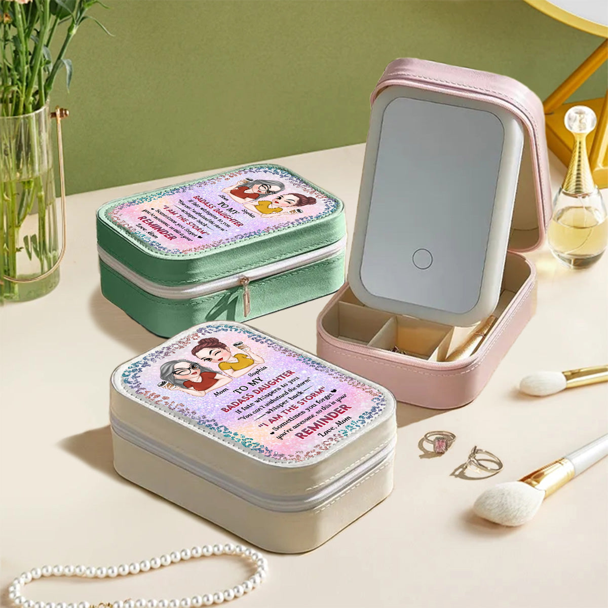 My Brave Granddaughter - Personalized Custom Jewelry Box With LED Mirror