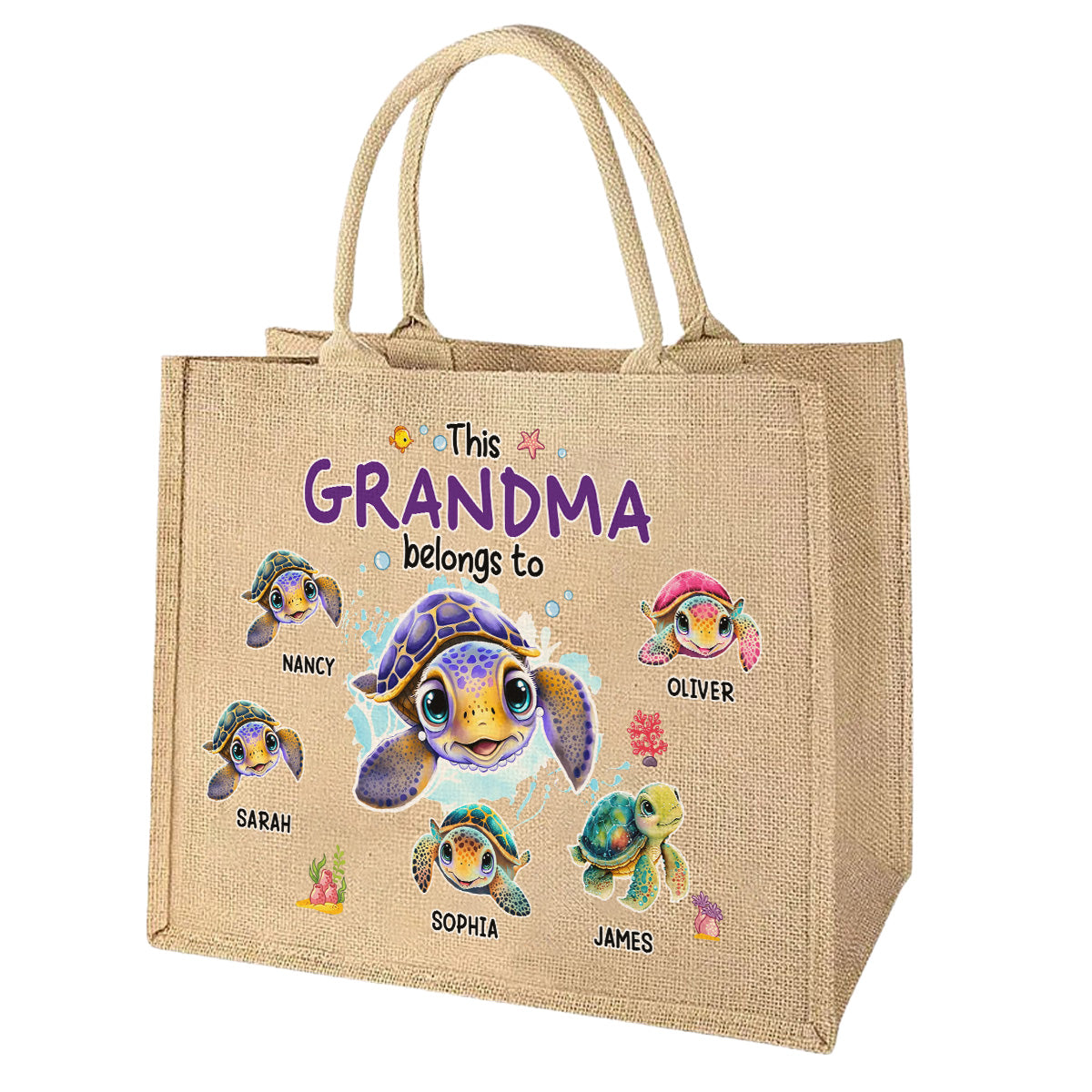 This Grandma Belongs To - Personalized Custom Jute Tote Bag
