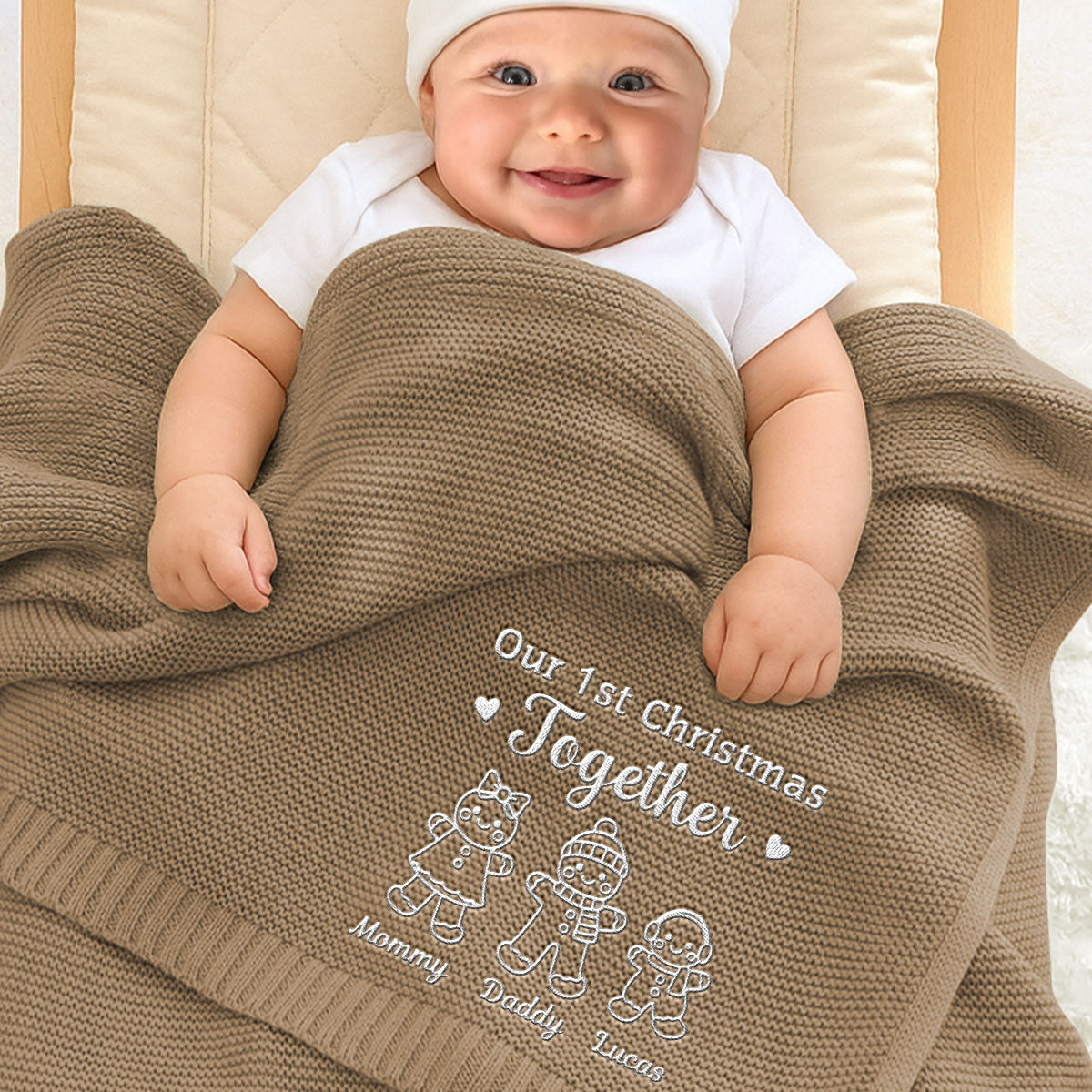 Our 1st Christmas Together - Personalized Custom Embroidered Knitted Baby Blanket