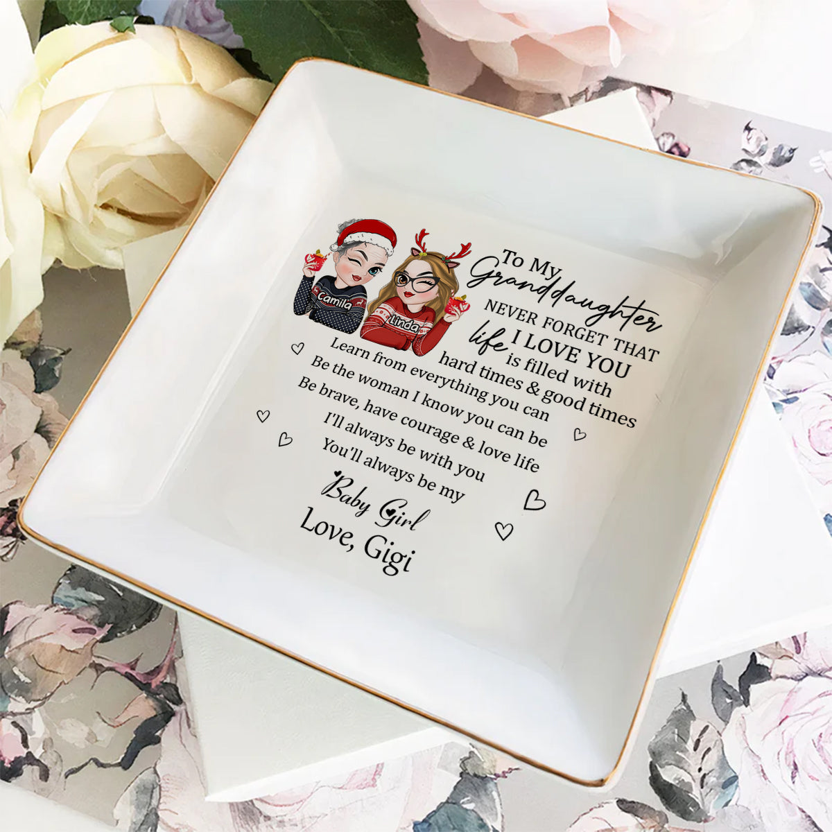 Granddaughter Never Forget - Personalized Custom Jewelry Dish