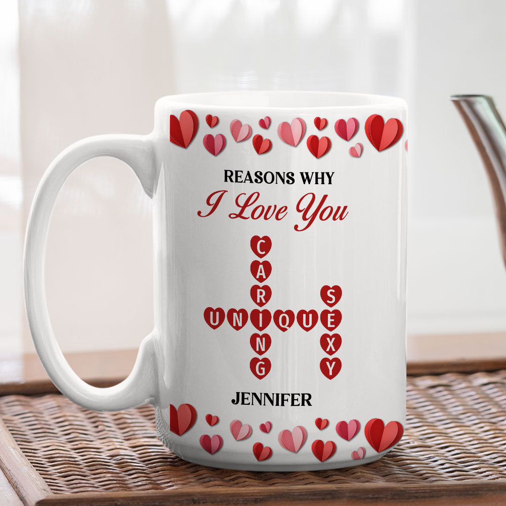 Reasons Why I Love You Crossword Art - Personalized Custom Coffee Mug