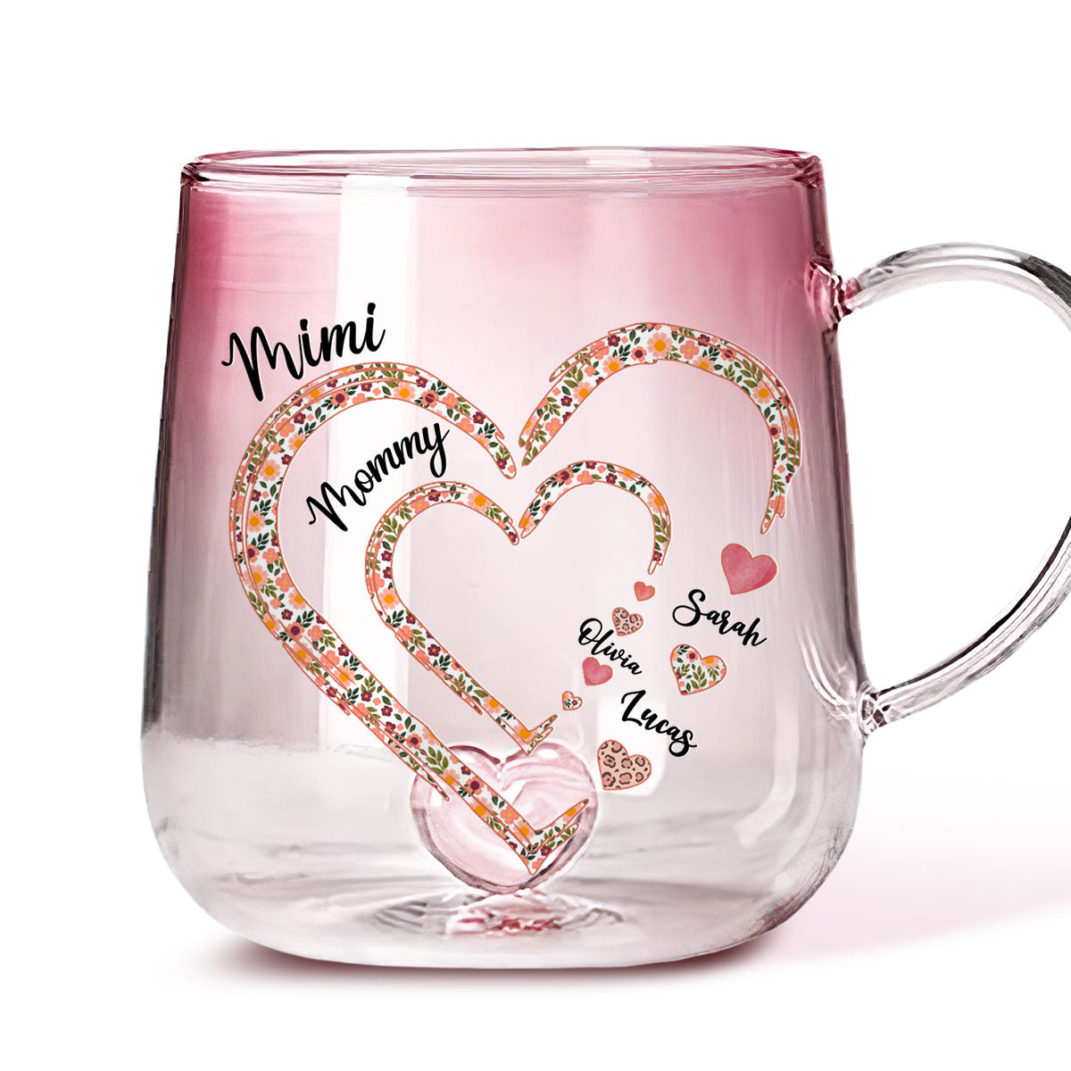 Mimi Heart - Personalized Custom Pink Gradient Glass Mug