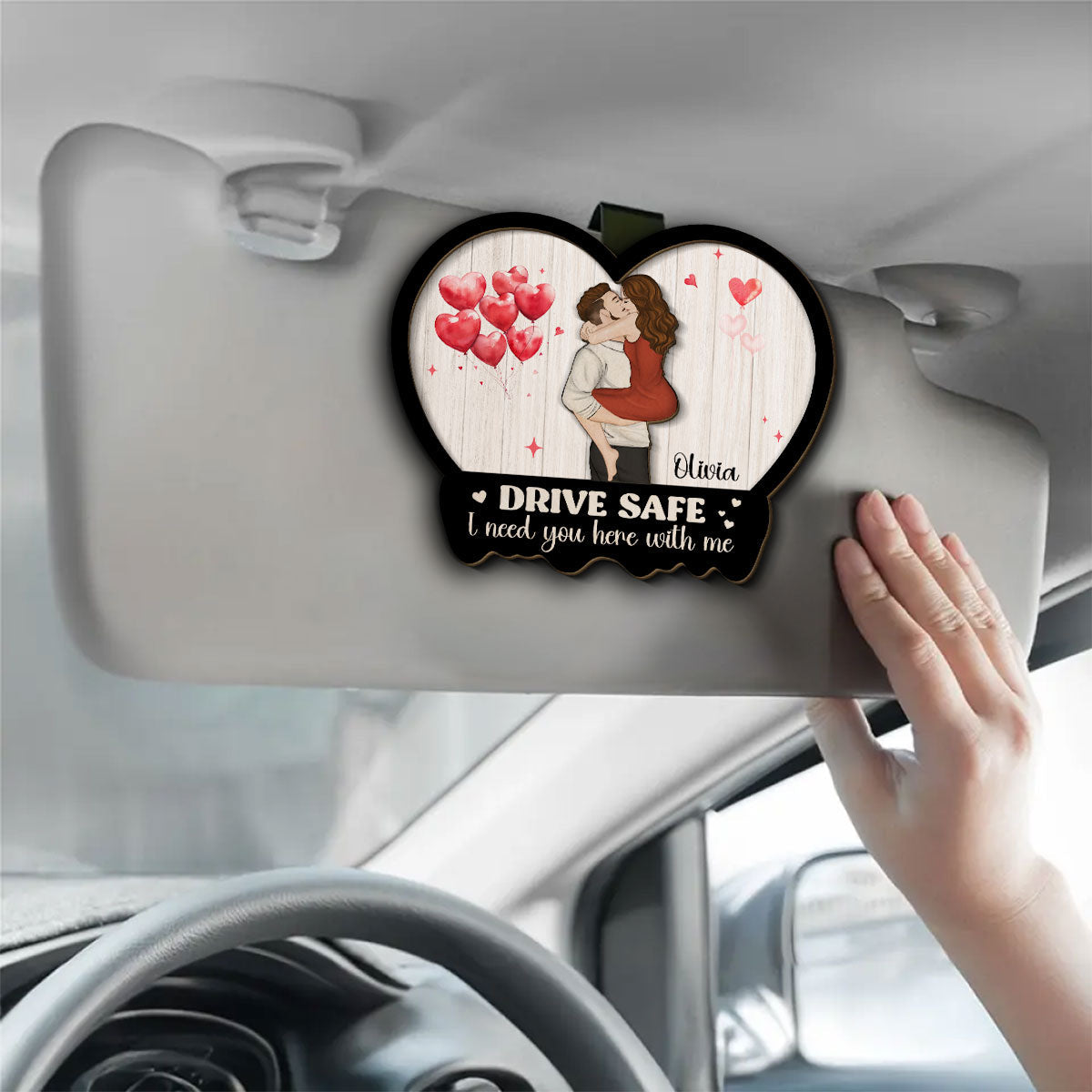 Our First Valentine Couple Cartoon - Personalized Custom Car Visor Clip