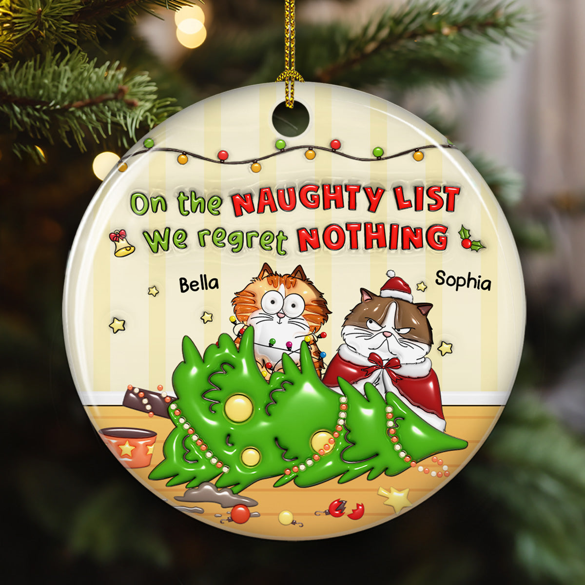 Naughty List Catmas - Personalized Custom 3D Inflated Effect Ceramic Ornament