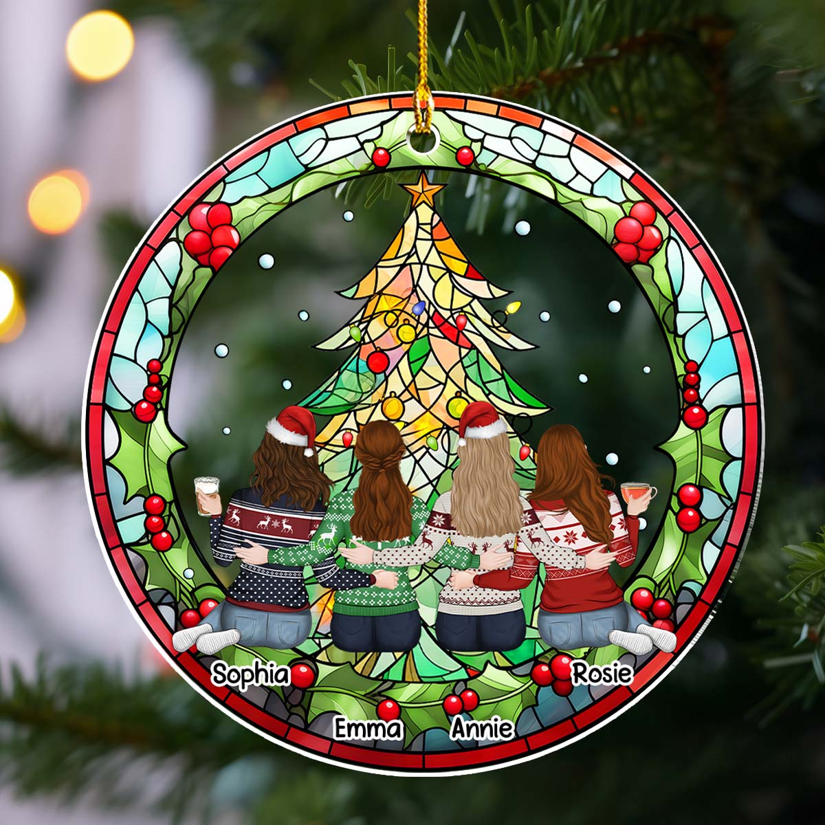 Mother And Daughter, Sister, Bestie Sitting Together - Personalized Custom Acrylic Ornament