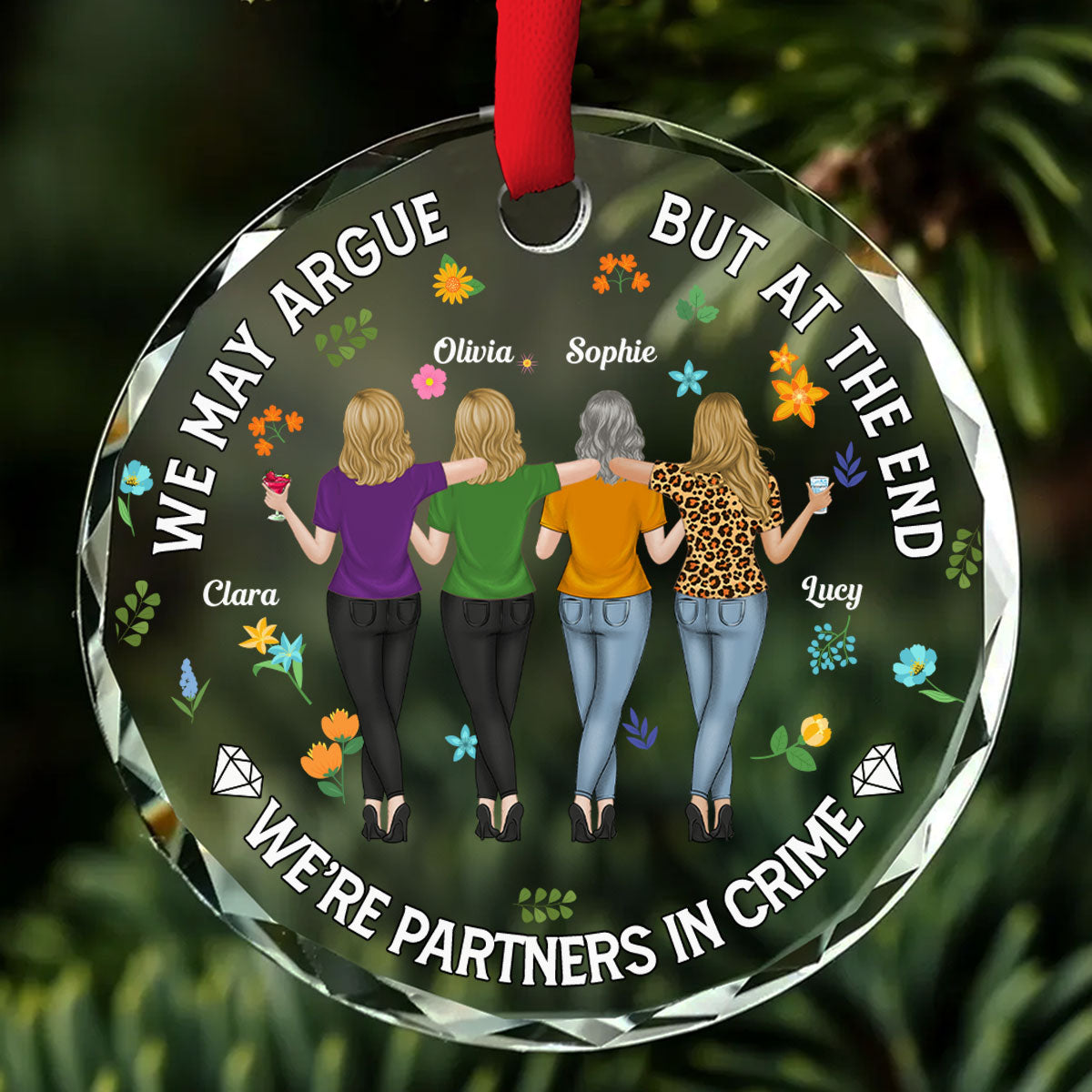 Partners Forever No Matter What - Personalized Custom Glass Ornament