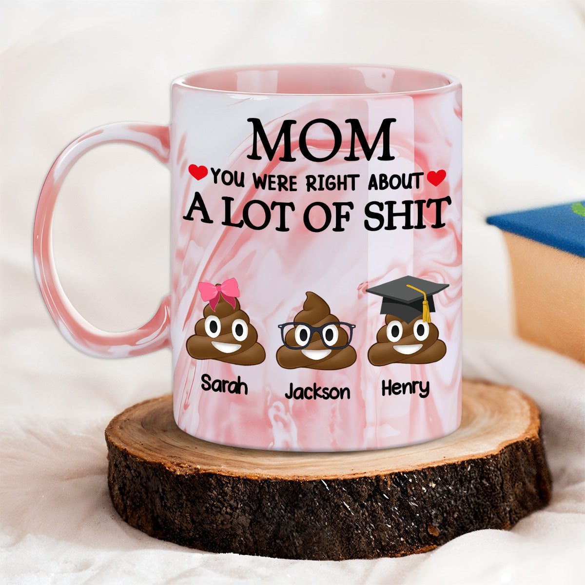 Little Shits Of Mom - Personalized Custom Pink Marble Mug