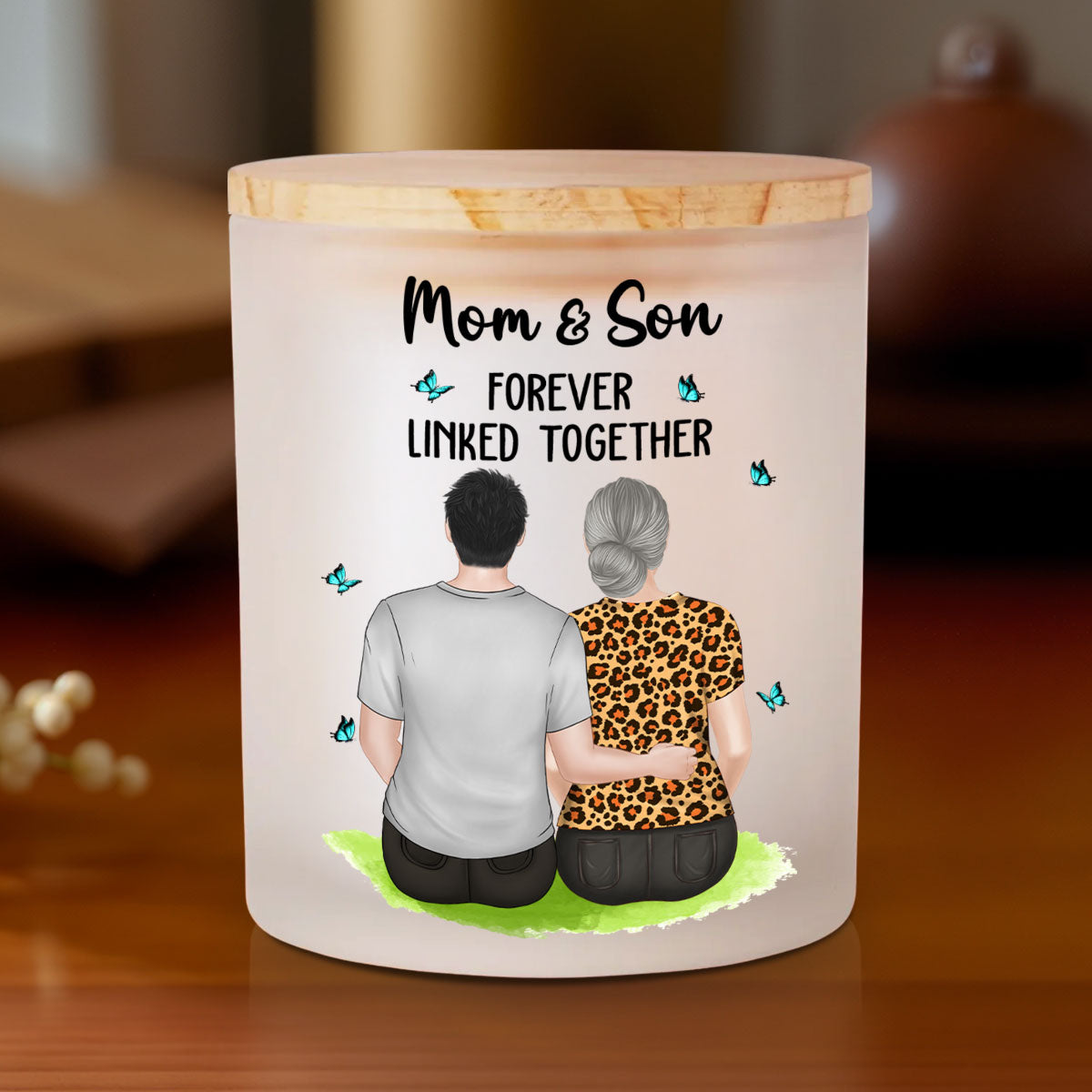 Mom And Children Forever Linked Together - Personalized Custom Glass Jar With LED Candle