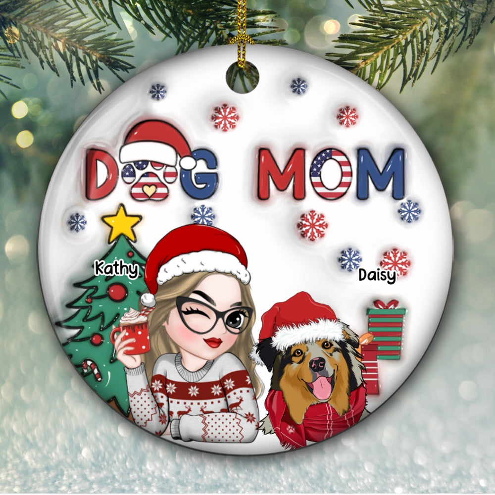 American Dog Mom Christmas - Personalized Custom 3D Inflated Effect Ceramic Ornament