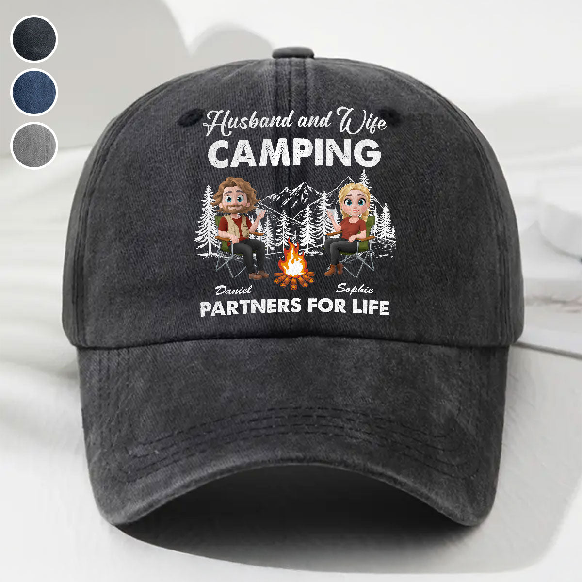 Husband And Wife Camping Life - Personalized Custom Vintage Washed Denim Cap