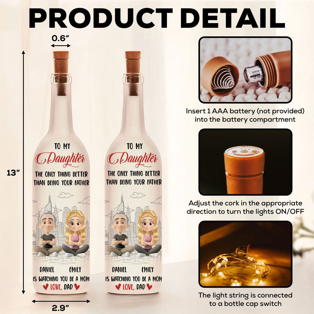 Proud To Watch You Being Mom - Personalized Custom Bottle Lamp