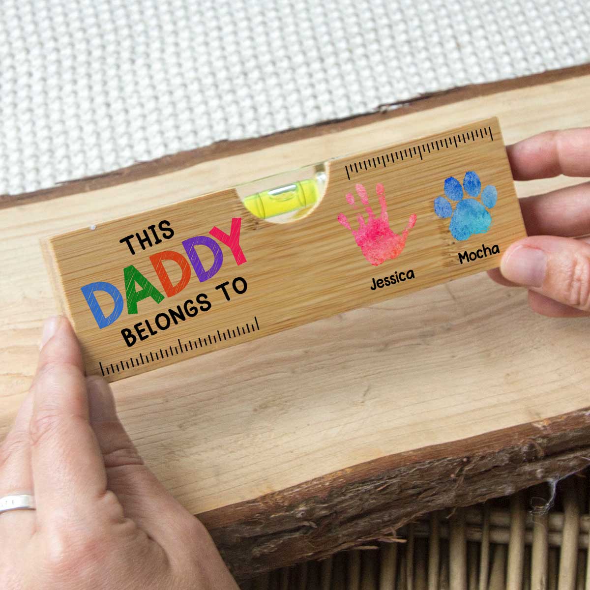 This Daddy Belongs To - Personalized Custom Wooden Spirit Level Bottle Opener