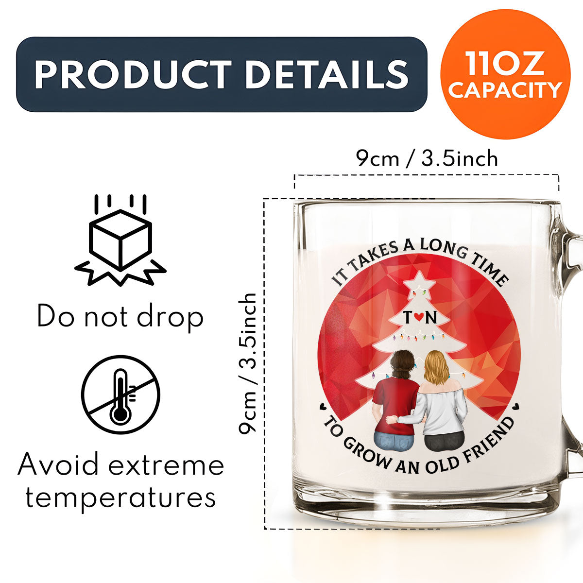 Friendship Grows Over Time - Personalized Custom Glass Mug