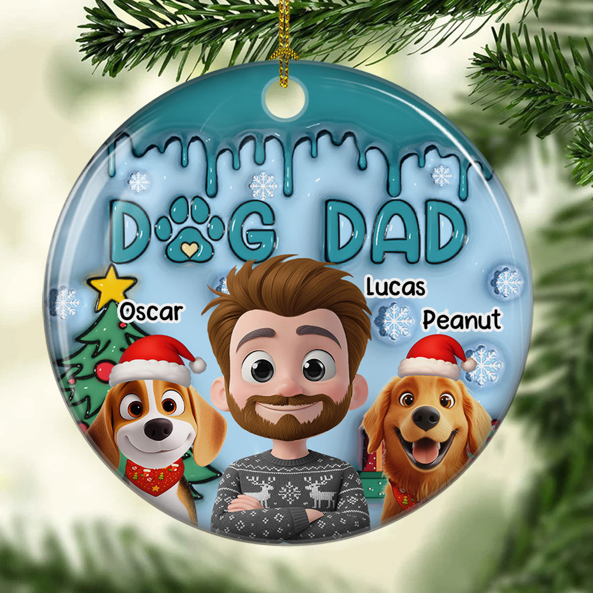 Man And Lovely Dog  - Personalized Custom 3D Inflated Effect Ceramic Ornament