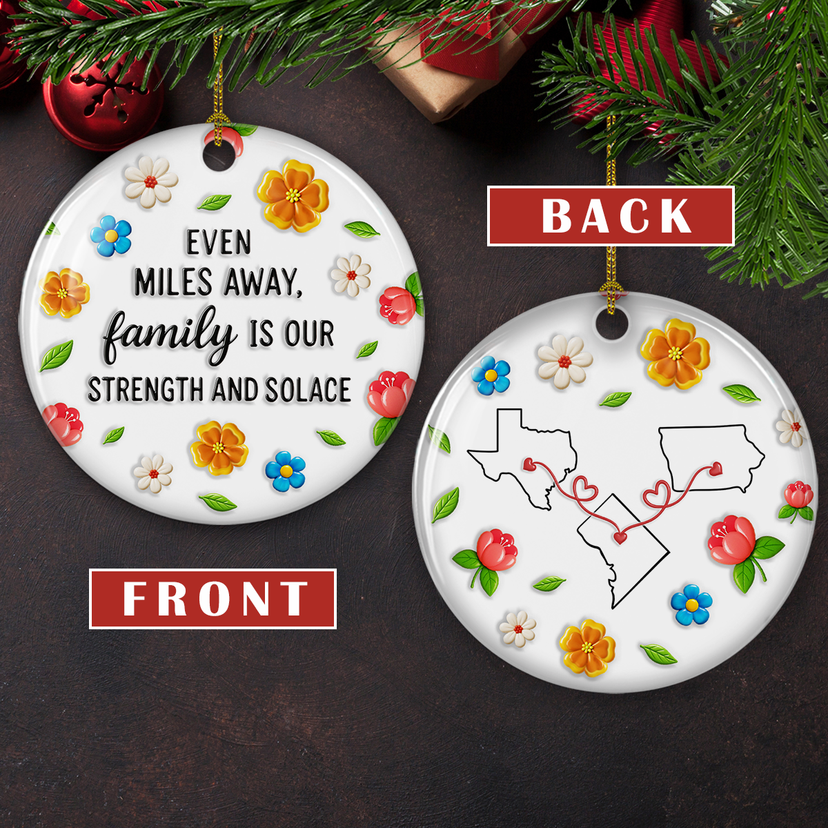 Family Ties Defy All Distance - Personalized Custom 3D Inflated Effect Ceramic Ornament