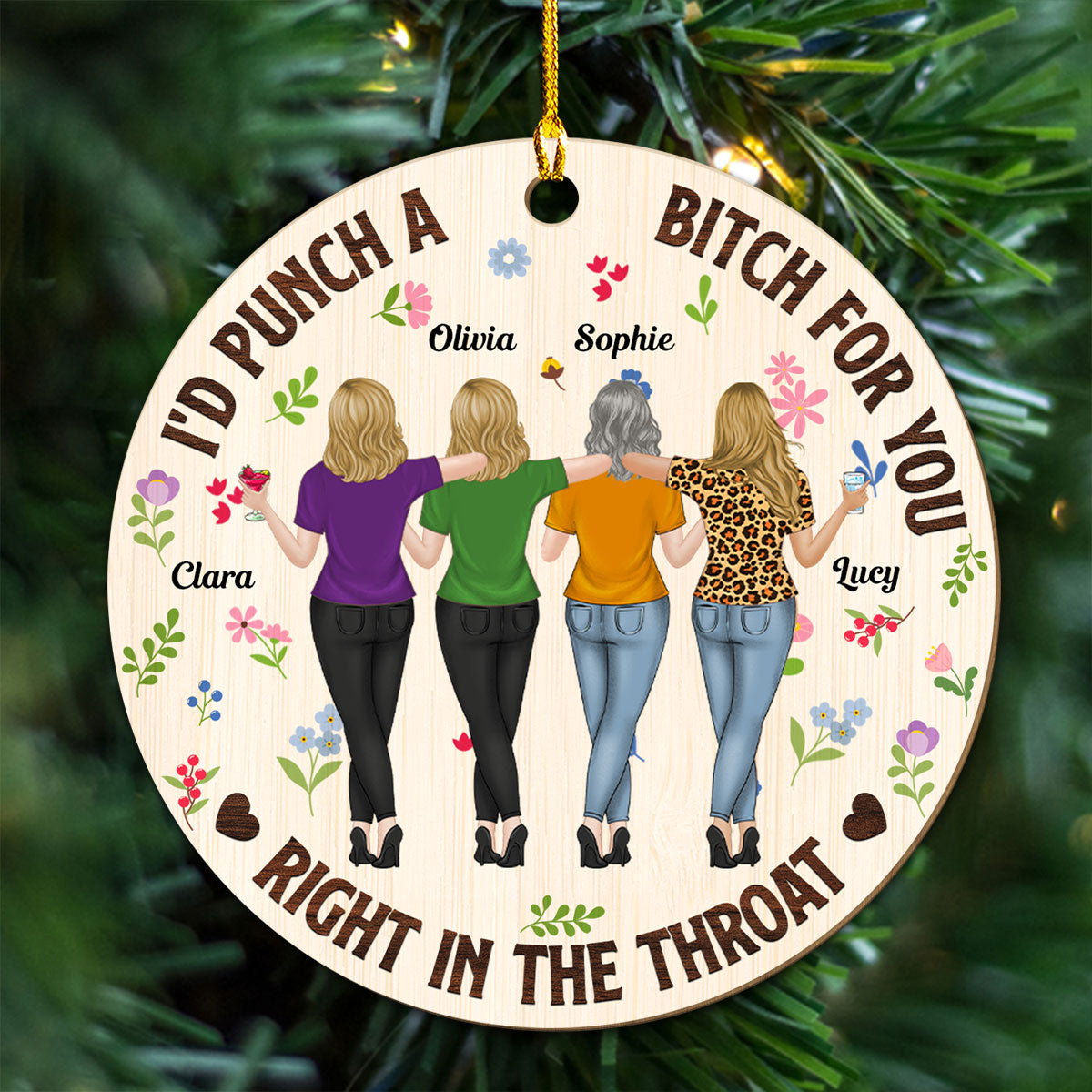 Punch Bitch Besties - Personalized Custom Wood Ornament
