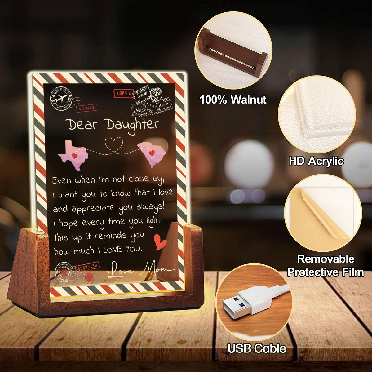 Daughter You Are My Sunshine - Personalized Custom Plaque With Walnut Base