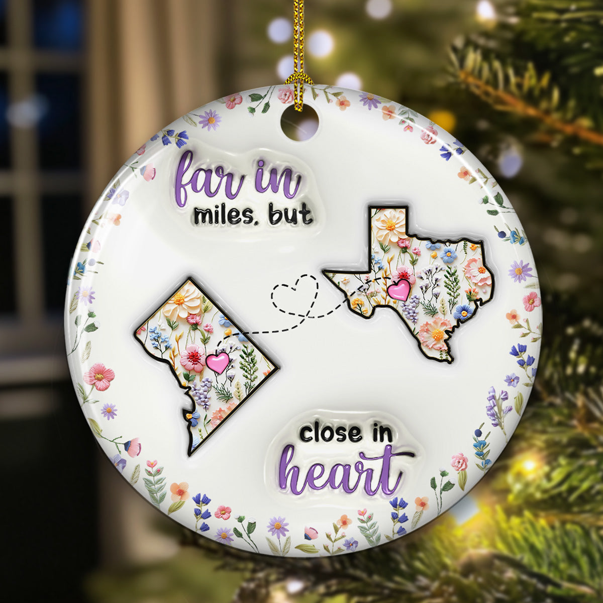 Love Knows No Distance Boundaries - Personalized Custom 3D Inflated Effect Ceramic Ornament