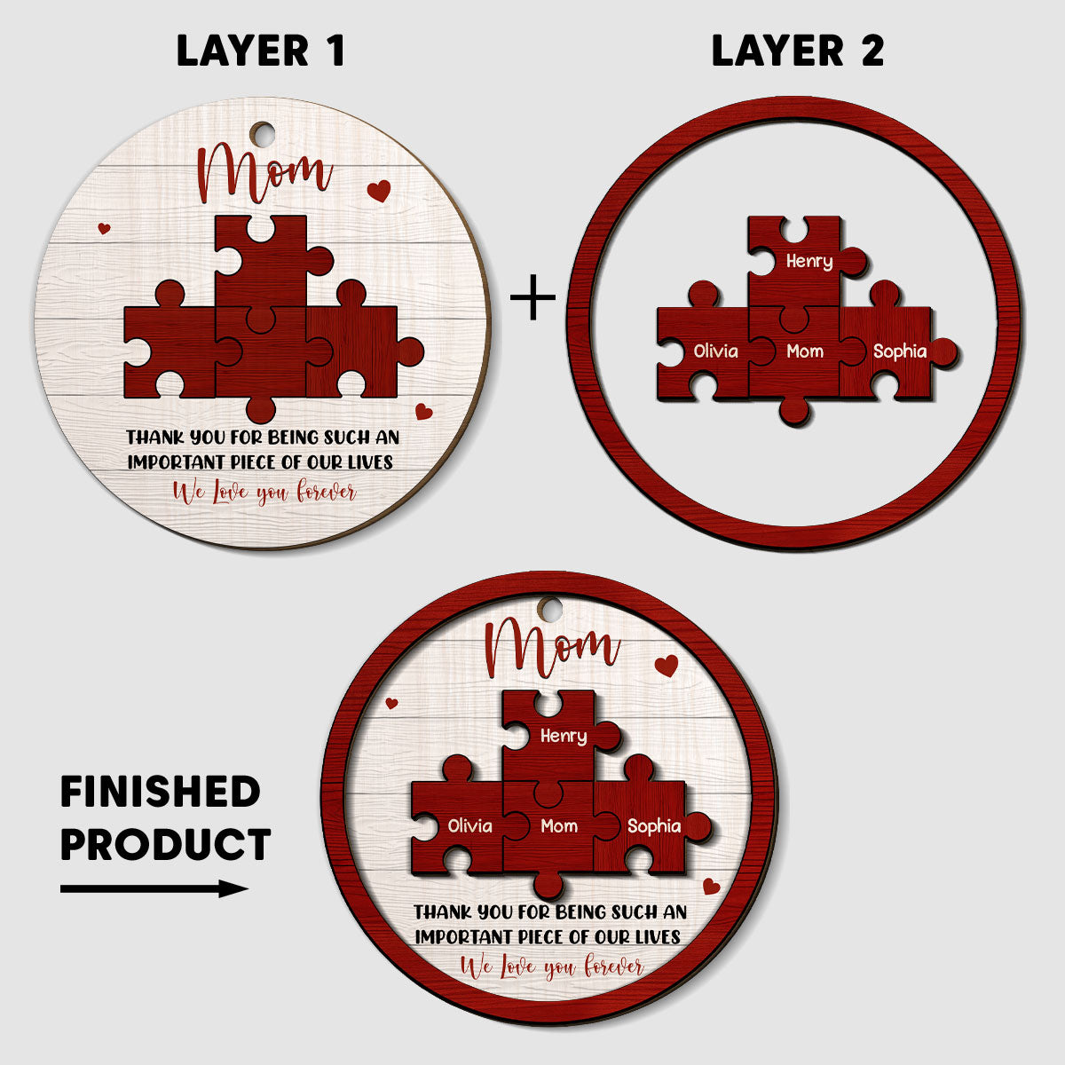 Mother And Daughter Forever Linked Together - Personalized Custom Freeshape 2-Layered Wood Ornament