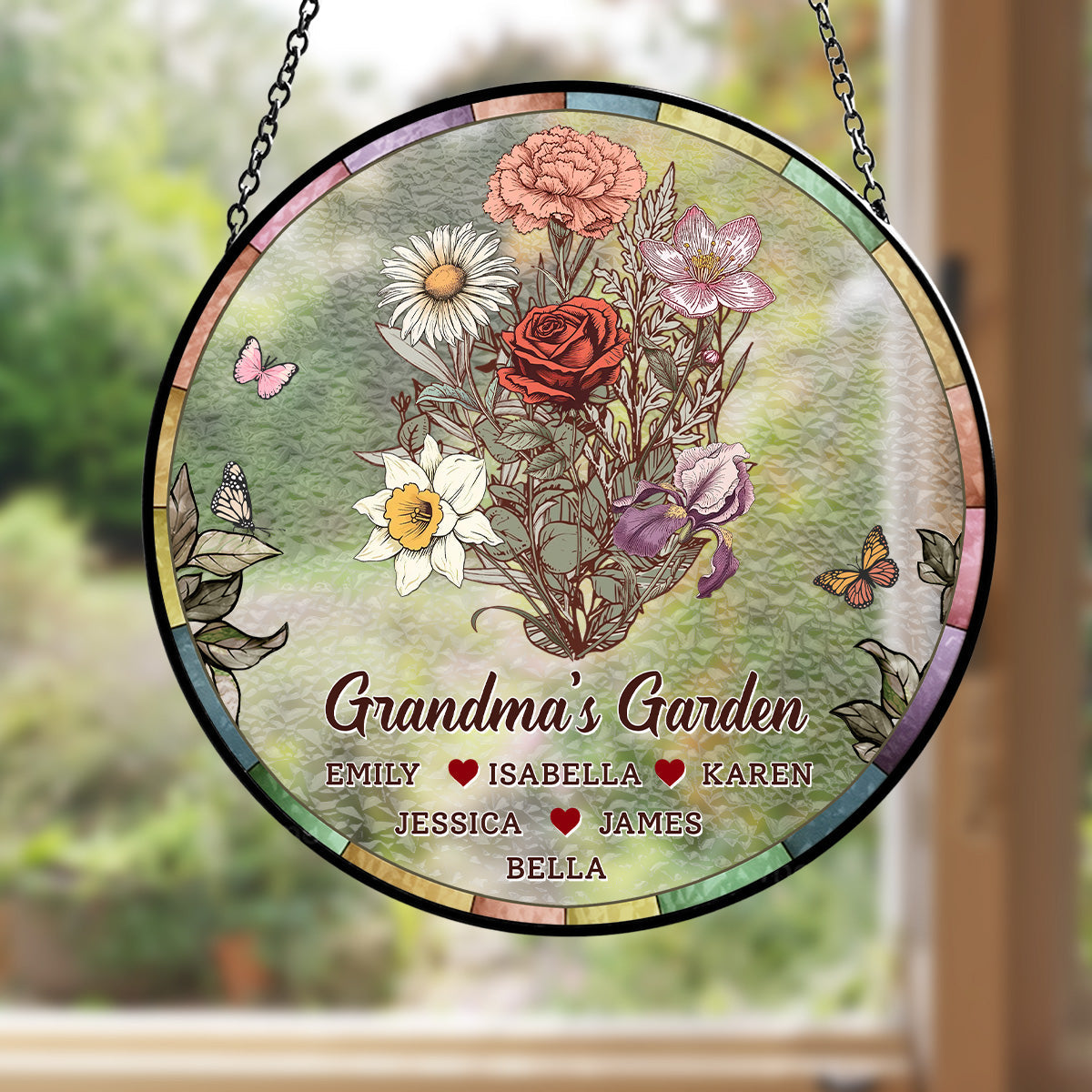 Birth Flower Grandma Garden - Personalized Custom Window Hanging Suncatcher