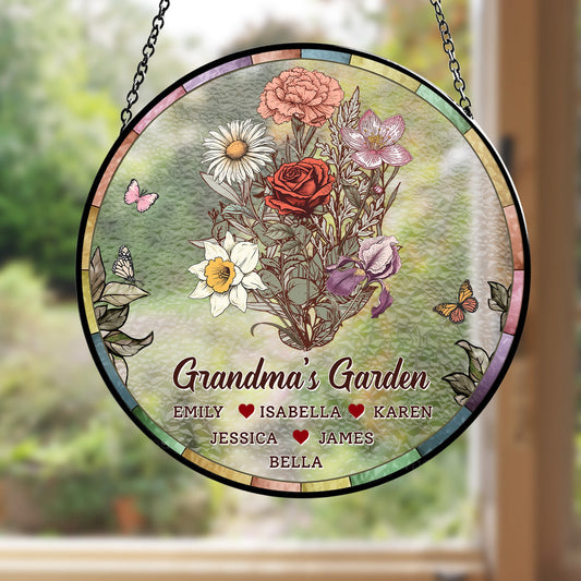 Birth Flower Grandma Garden - Personalized Custom Window Hanging Suncatcher