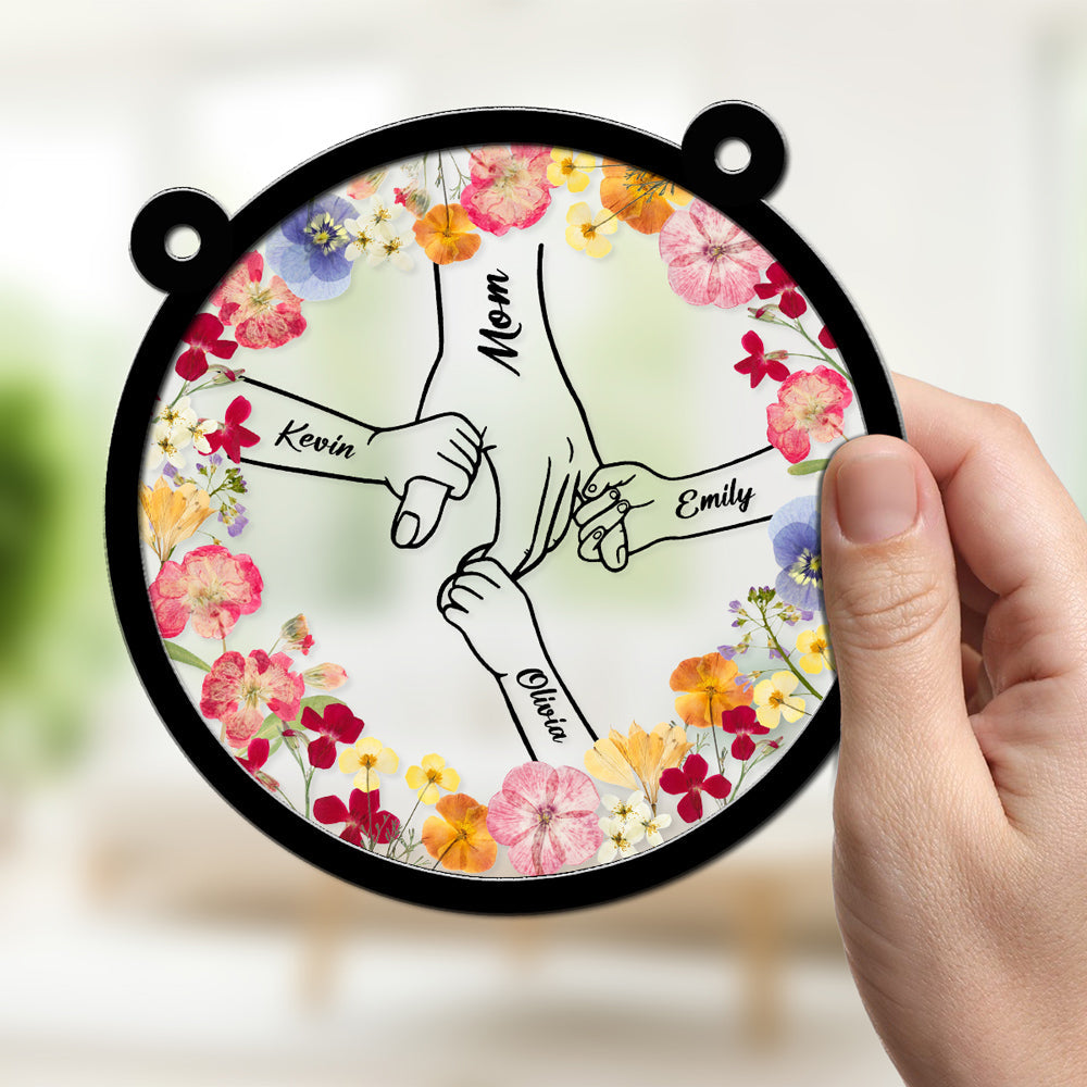 Mom Hold Our Hand And Our Heart - Personalized Custom Suncatcher