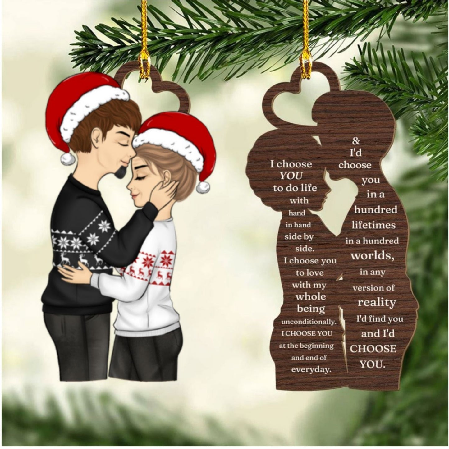 Christmas Couple Side View I Choose You - Personalized Custom Wood Ornament