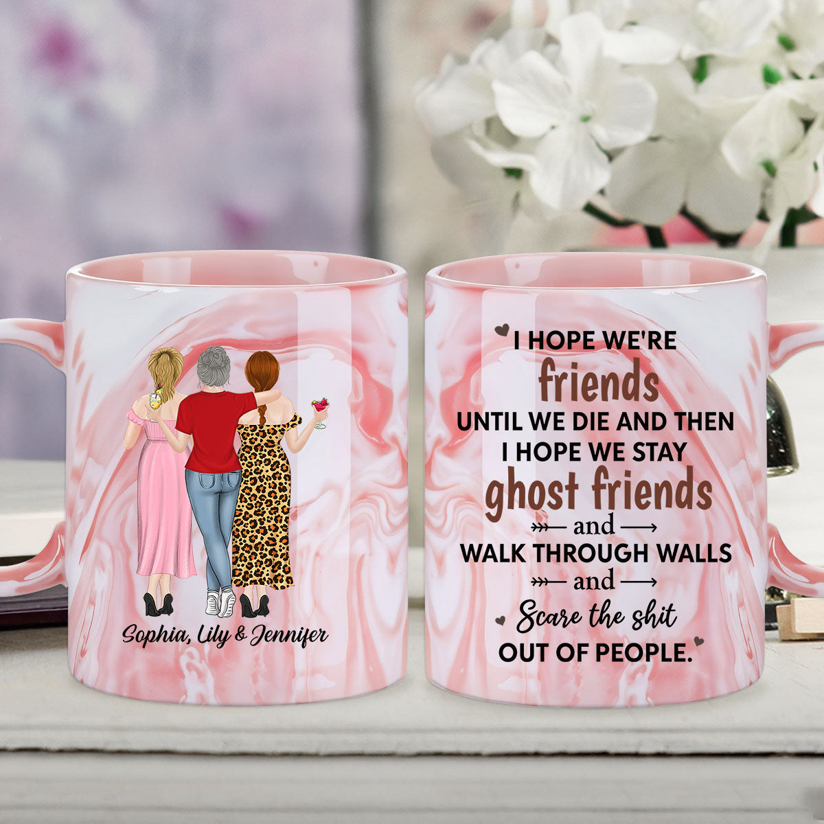 We Are Friends Until We Die - Personalized Custom Pink Marble Mug