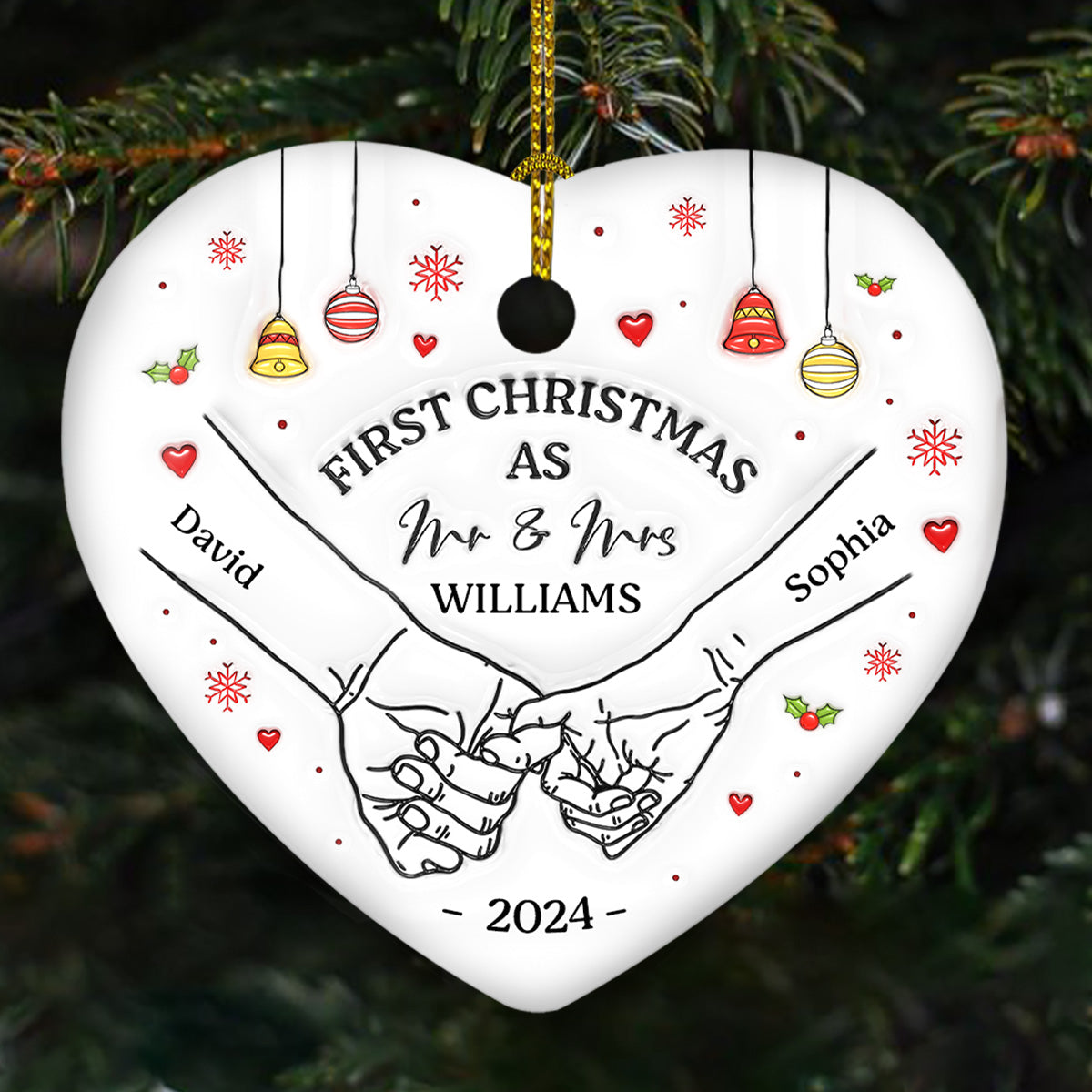 Our First Christmas Heart - Personalized Custom 3D Inflated Effect Heart Ceramic Ornament