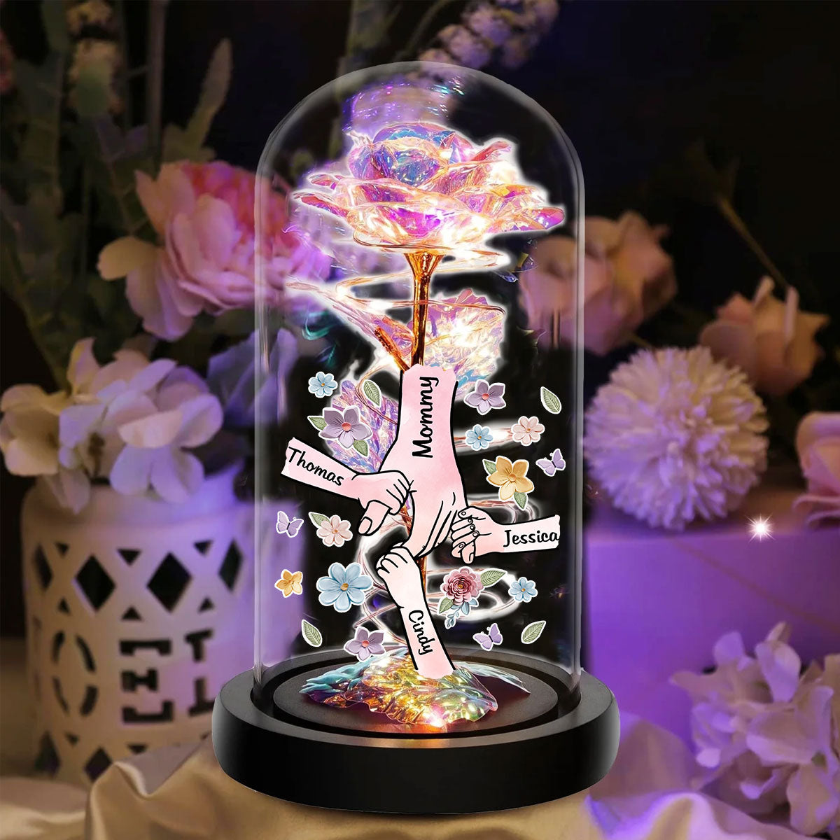 Mom You Hold My Hand Also My Heart - Personalized Custom Sparkly Rose