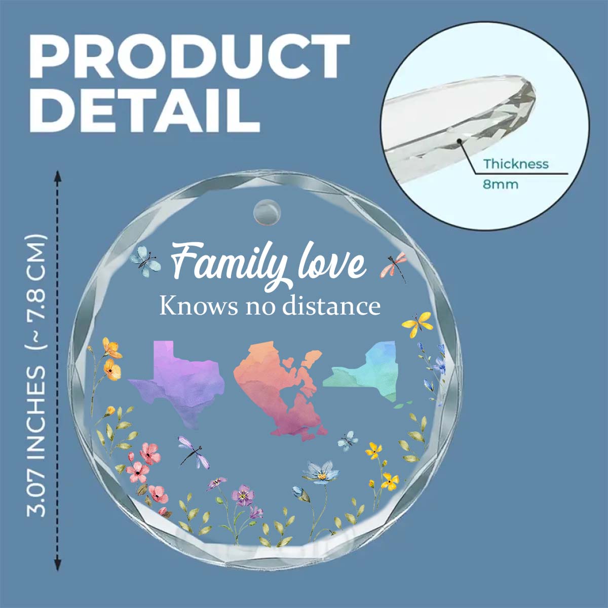 Family Love Knows No Distance Floral Version - Personalized Custom Glass Ornament