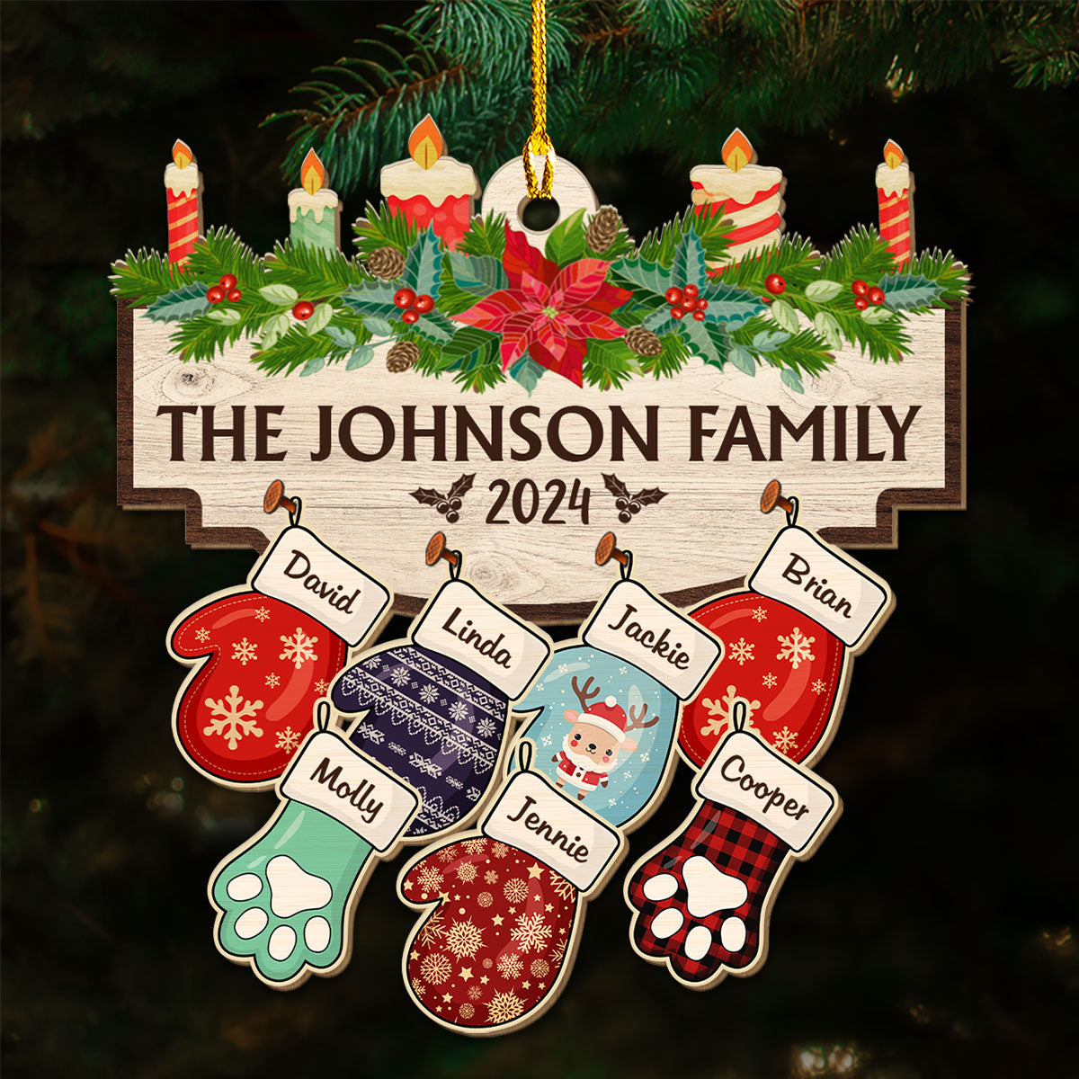 Family With Pet Ver 2 - Personalized Custom Wood Ornament