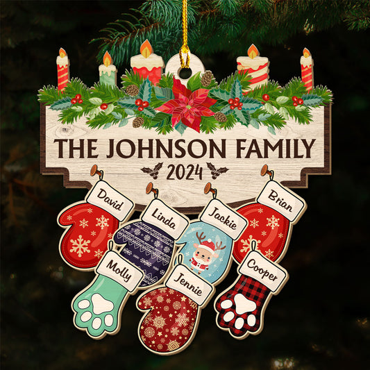 Family With Pet Ver 2 - Personalized Custom Wood Ornament