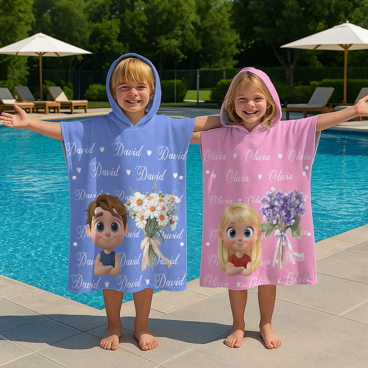 Birthmonth Flower - Personalized Custom Hooded Beach Towel