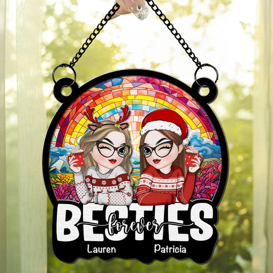 Besties Sitting Christmas 2024 - Personalized Custom Suncatcher