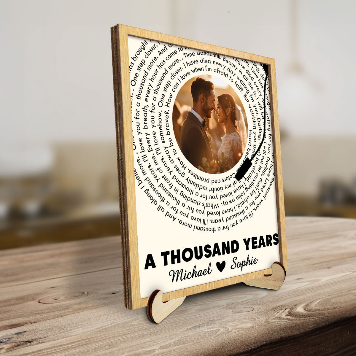 Custom Couple Photo And Favorite Spiral Song Lyrics - Personalized Custom Wooden Plaque