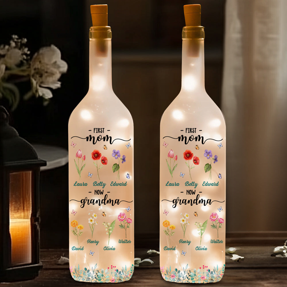 Flower Birth Month Garden Grandma - Personalized Custom Bottle Lamp