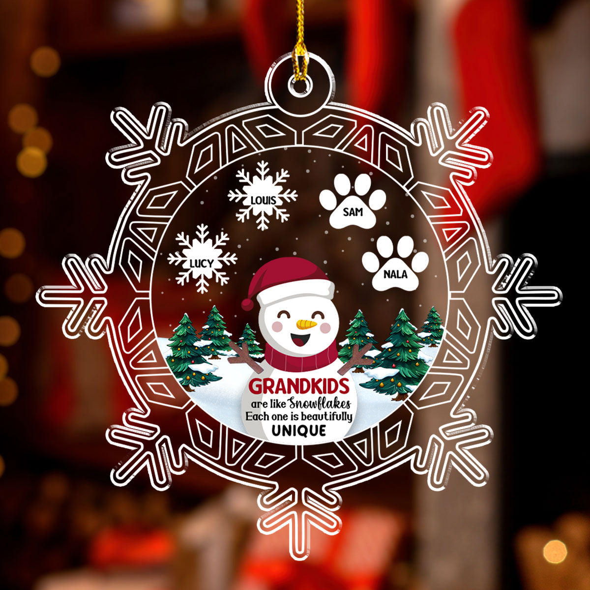 Snowman Grandma And Grandkids - Personalized Custom Acrylic Ornament