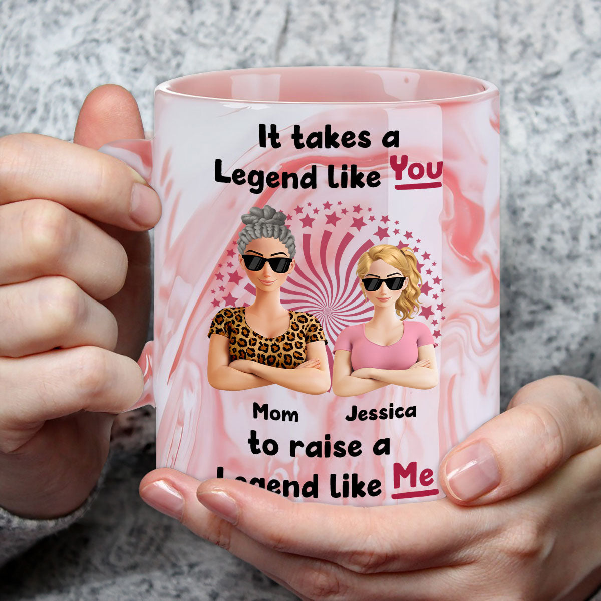 Moms Create Legends With Love - Personalized Custom Pink Marble Mug