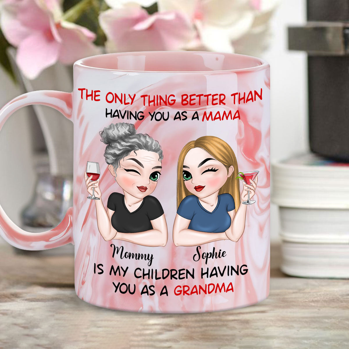 Lovely Nana - Personalized Custom Pink Marble Mug