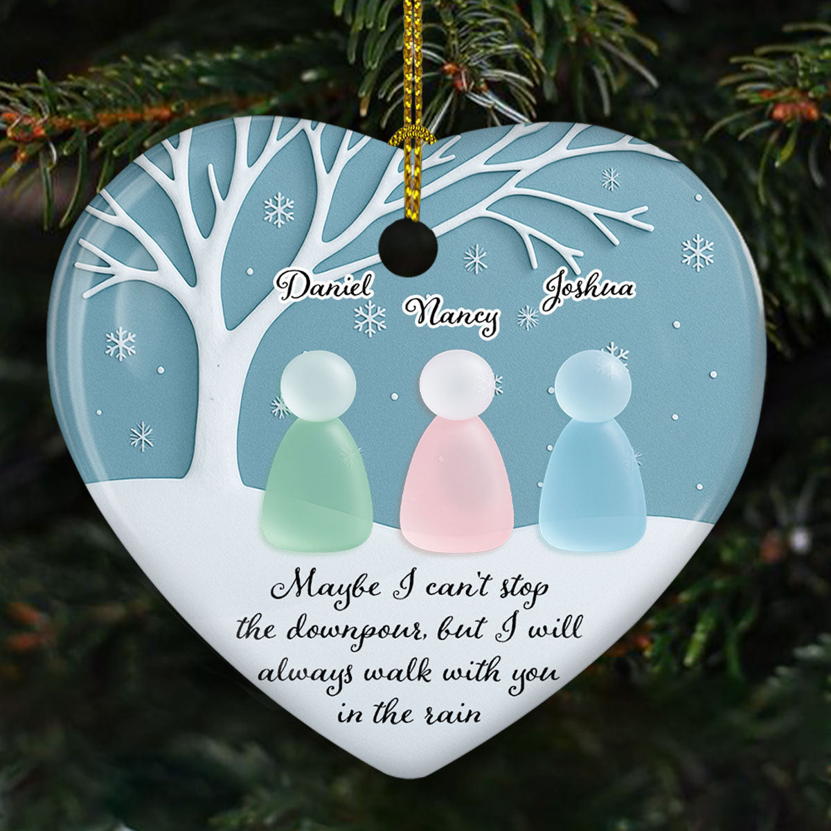 Walk With You In The Rain Sea Glass - Personalized Custom 3D Effect Heart Ceramic Ornament