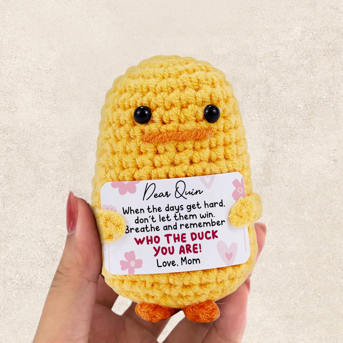 Who The Duck You Are - Personalized Custom Duck Crocheted Plushie With Message