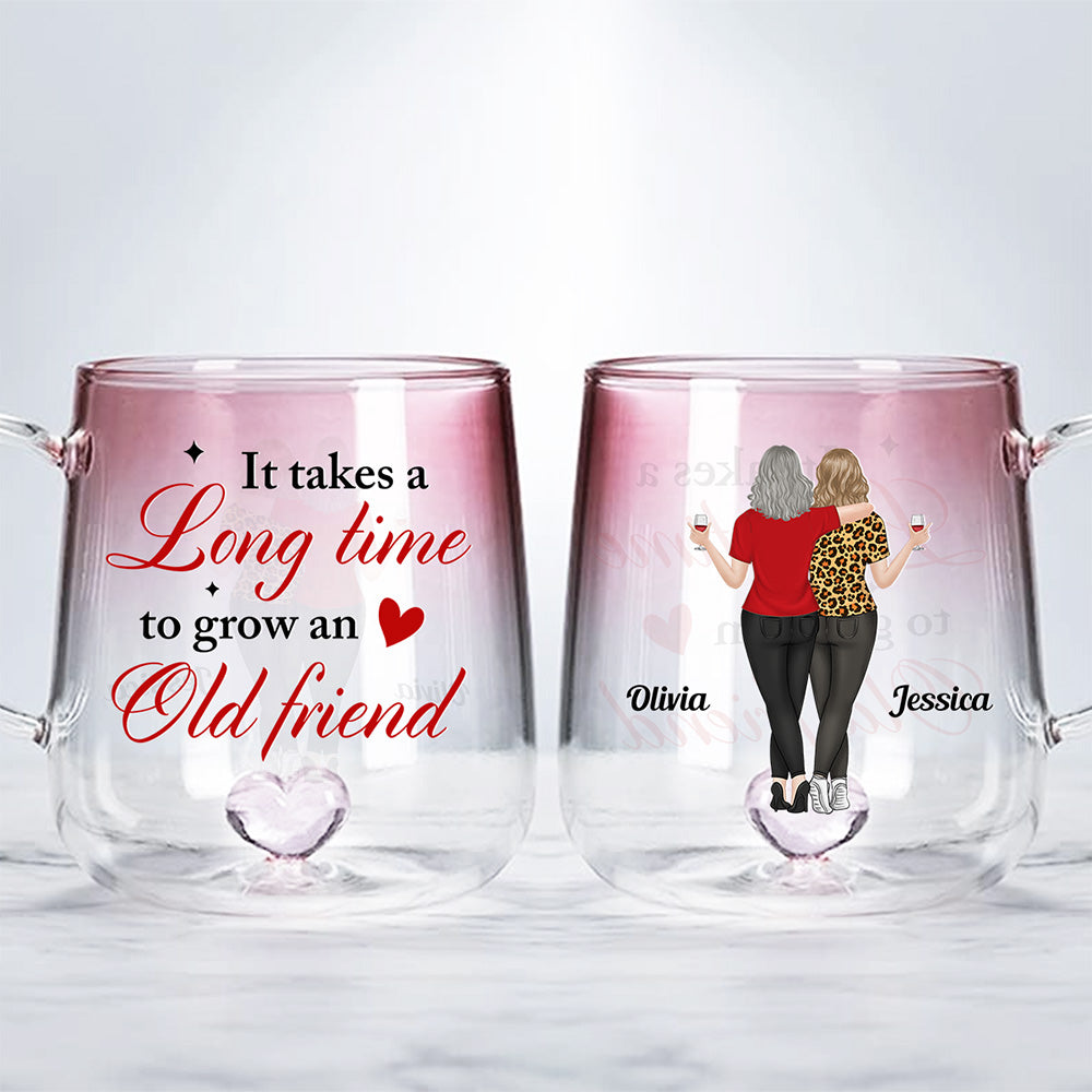 Besties Take Time To Grow - Personalized Custom Pink Gradient Glass Mug